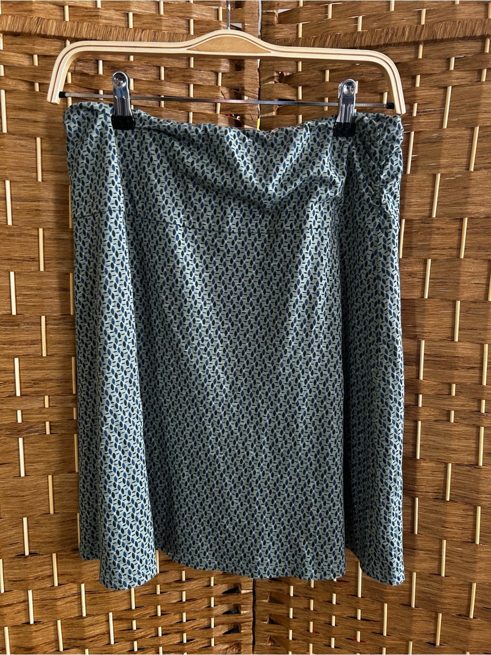 Toad&Co Eco Organic Cotton TENCEL A-Line Knit Skirt Blue Green Print Medium - Picture 3 of 4